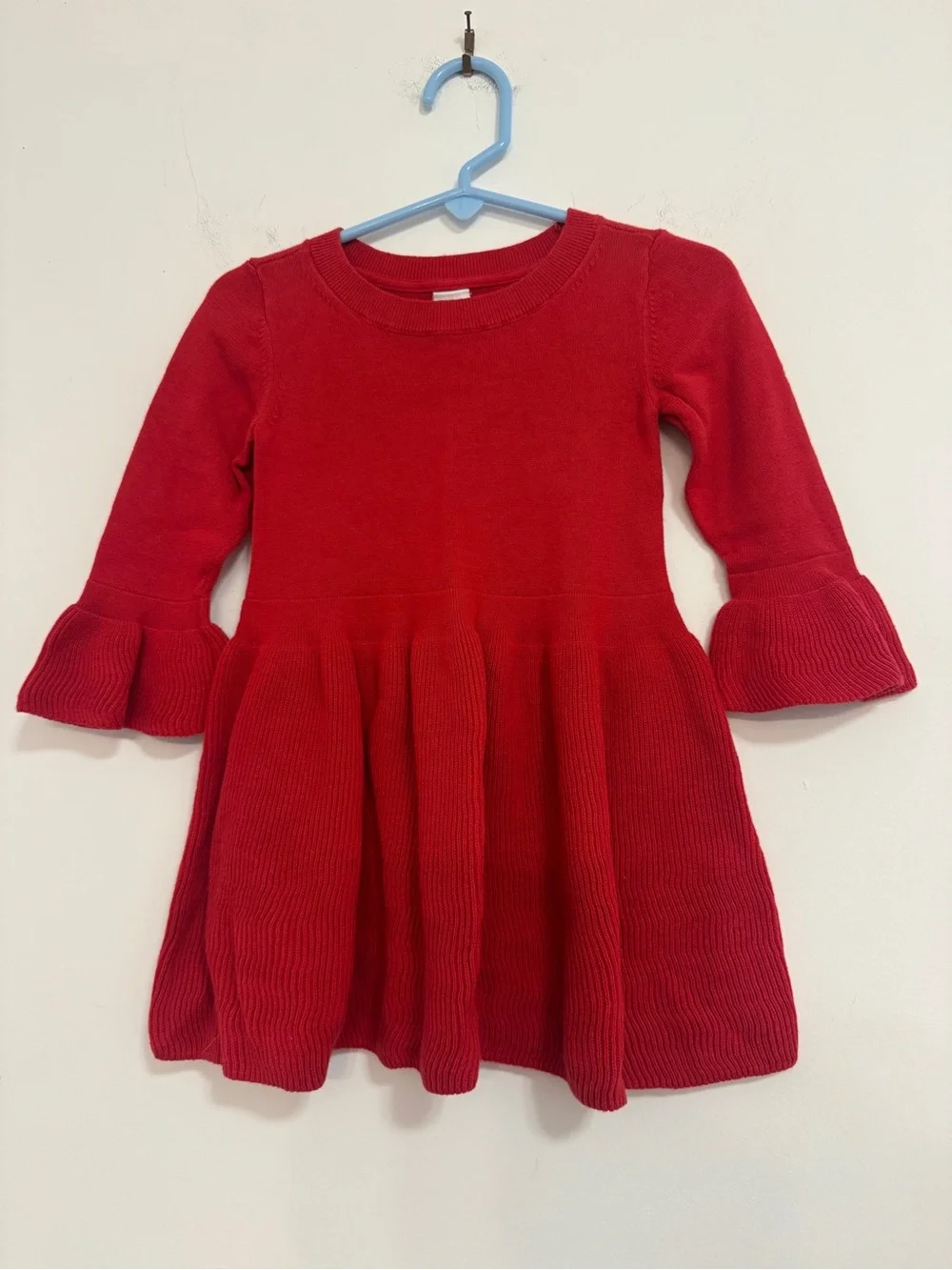 GAP Girls Red Knit Flared-Skirt Dress with Bell Sleeves
